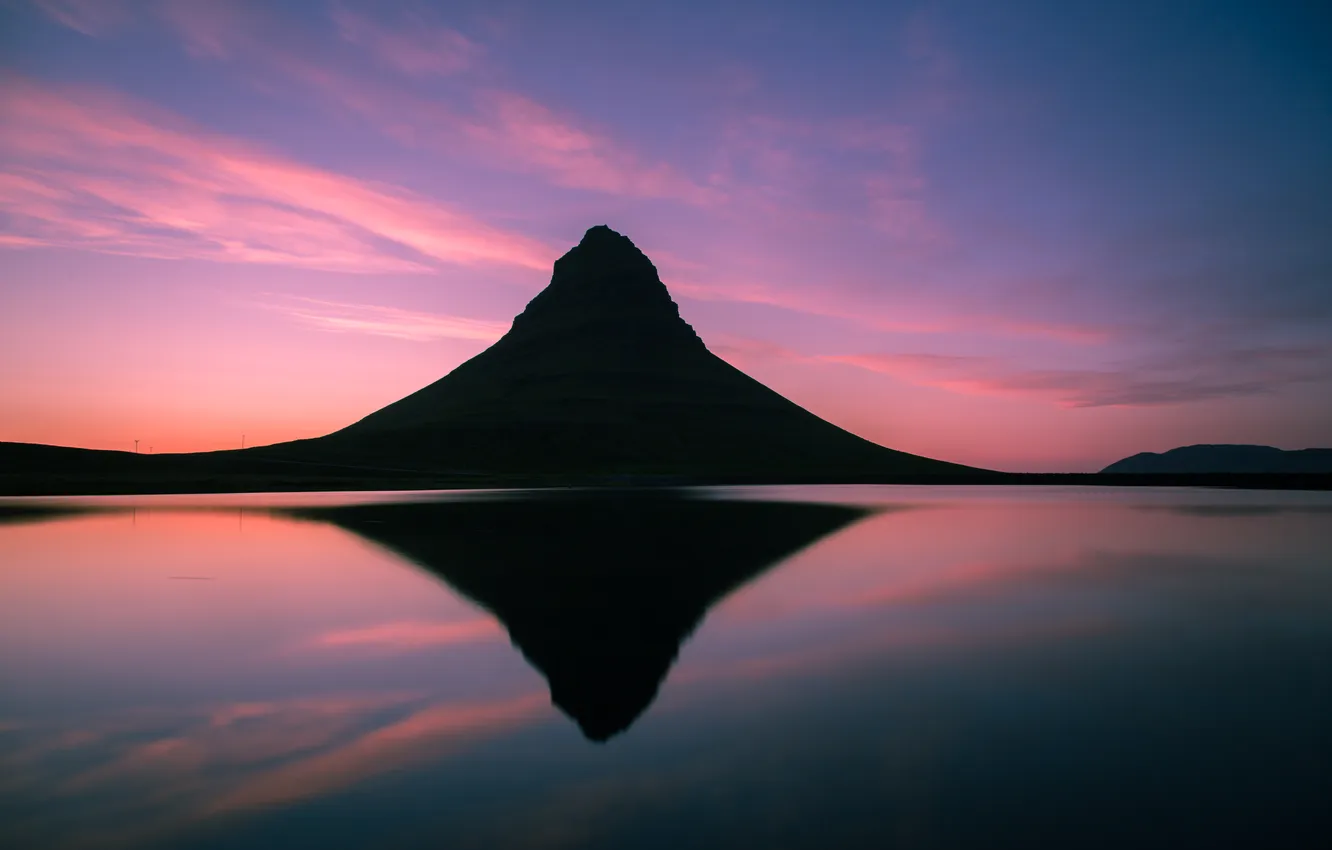 Фото обои отражение, гора, Исландия, Iceland, Kirkjufel