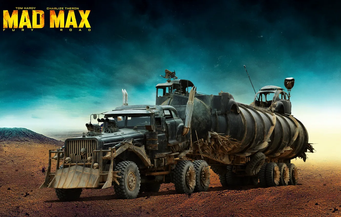 Фото обои пустыня, грузовик, черепа, постапокалипсис, Mad Max: Fury Road, Безумный Макс: Дорога ярости, the war rig