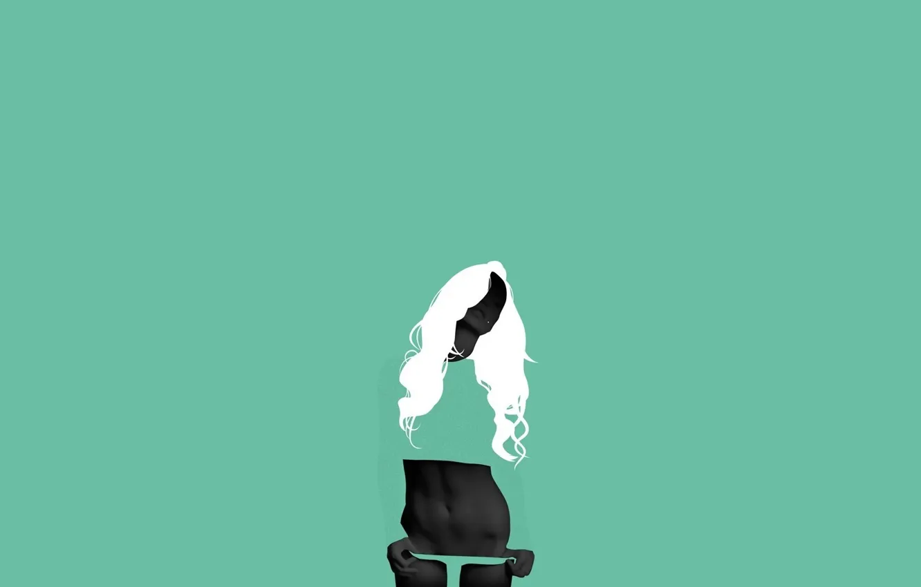 Фото обои Girl, Art, Green, Black, White, Illustration, Minimalism, Tomasz Wagner