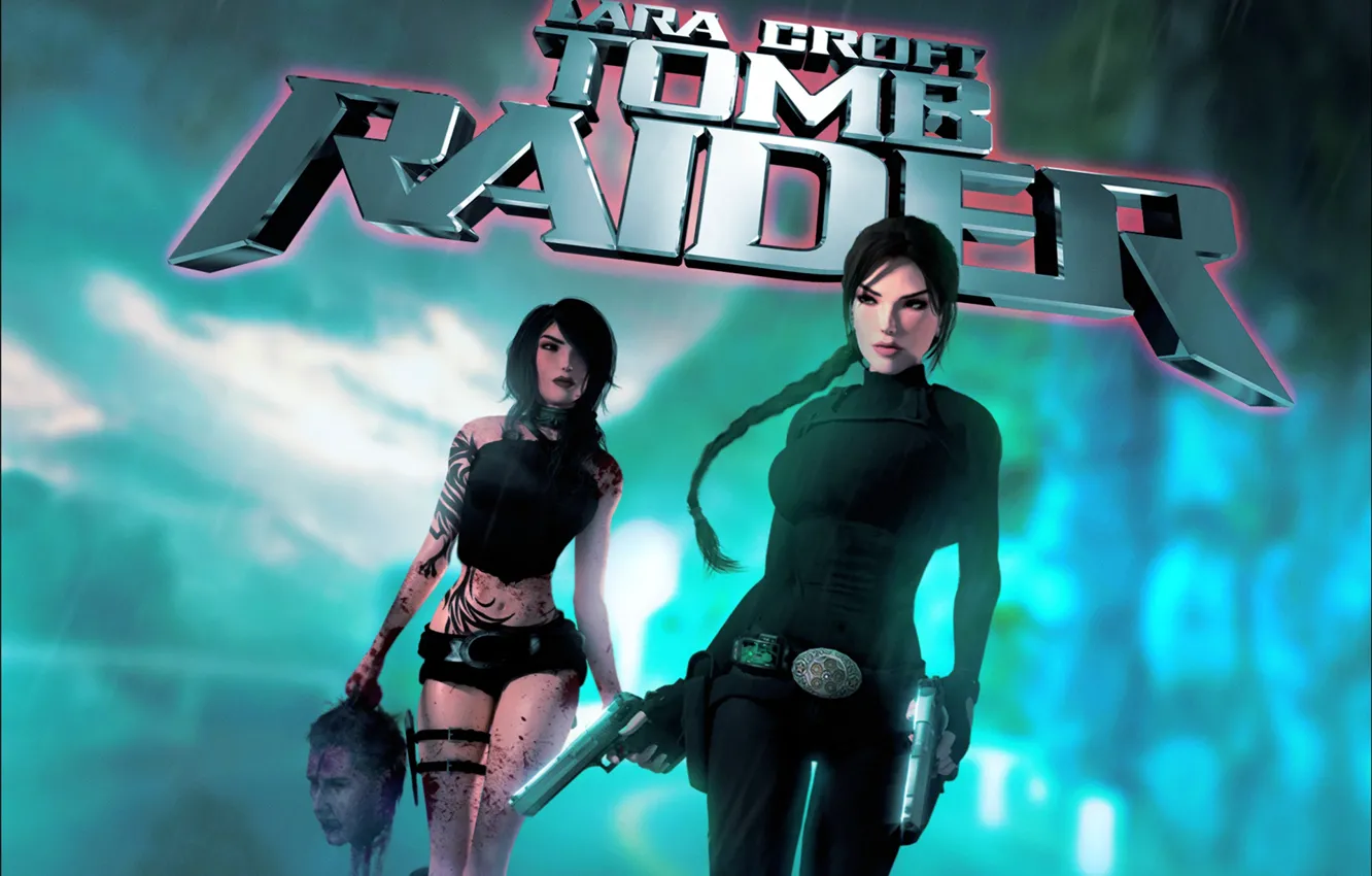 Фото обои пистолет, Tomb Raider, Lara Croft, doppelganger, Tomb Raider underworld