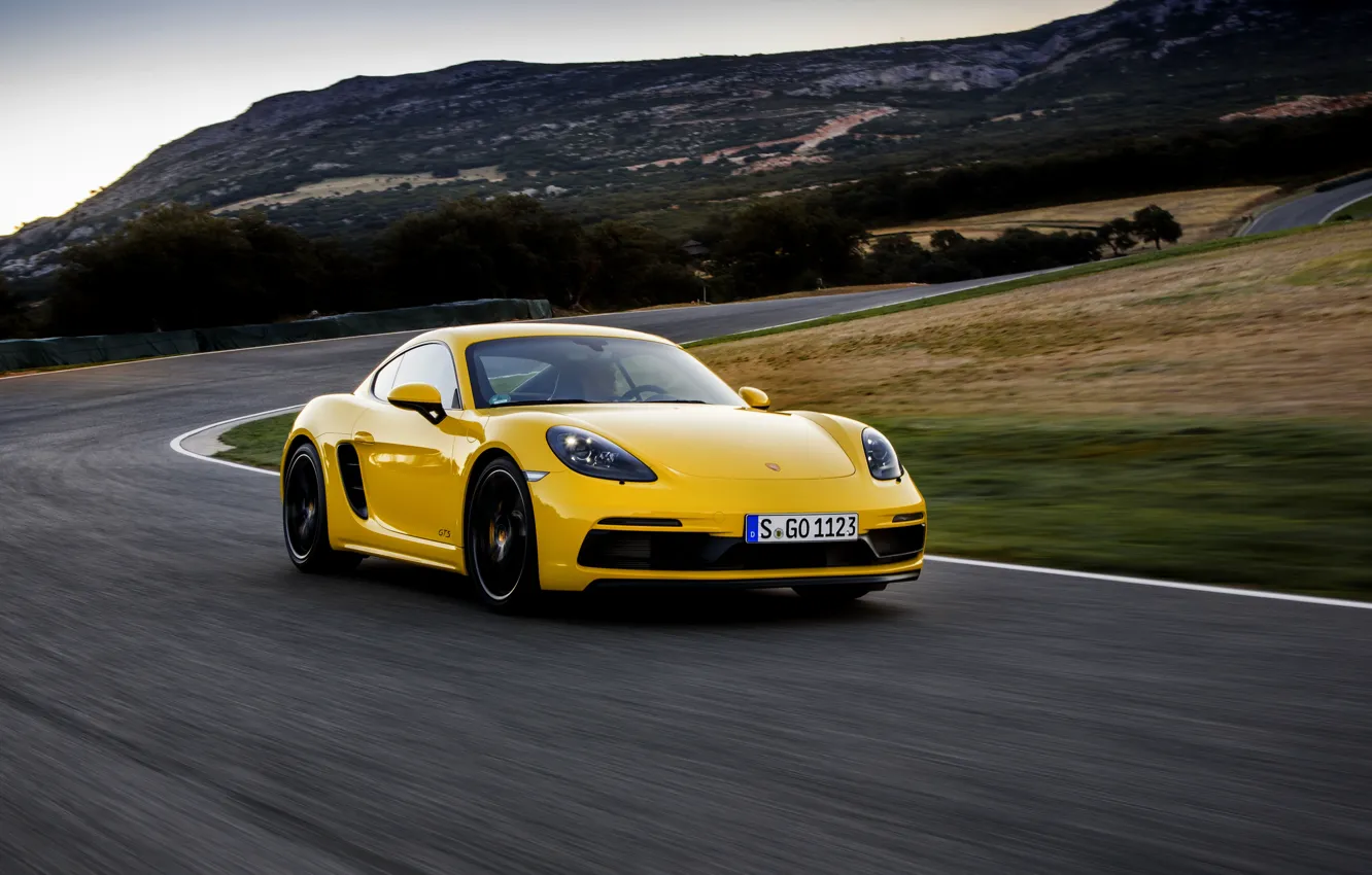 Фото обои пейзаж, жёлтый, движение, скорость, трасса, Porsche, поворот, 2017
