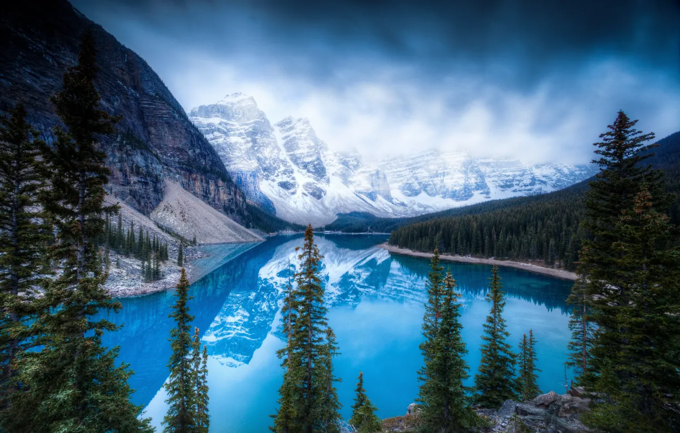 Фото обои ice, trees, winter, mountains, lake
