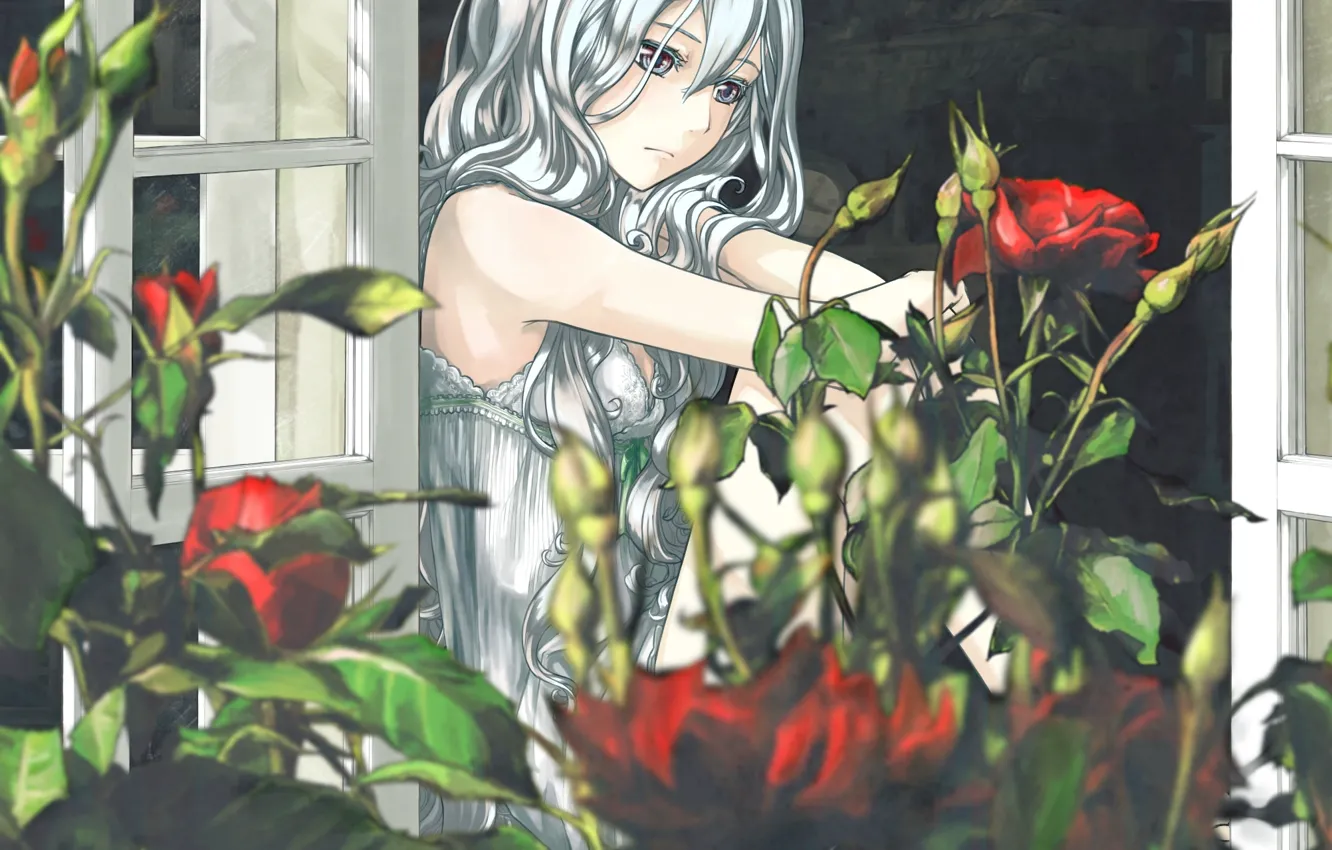 Фото обои грусть, девушка, цветы, art, unosawa subaru