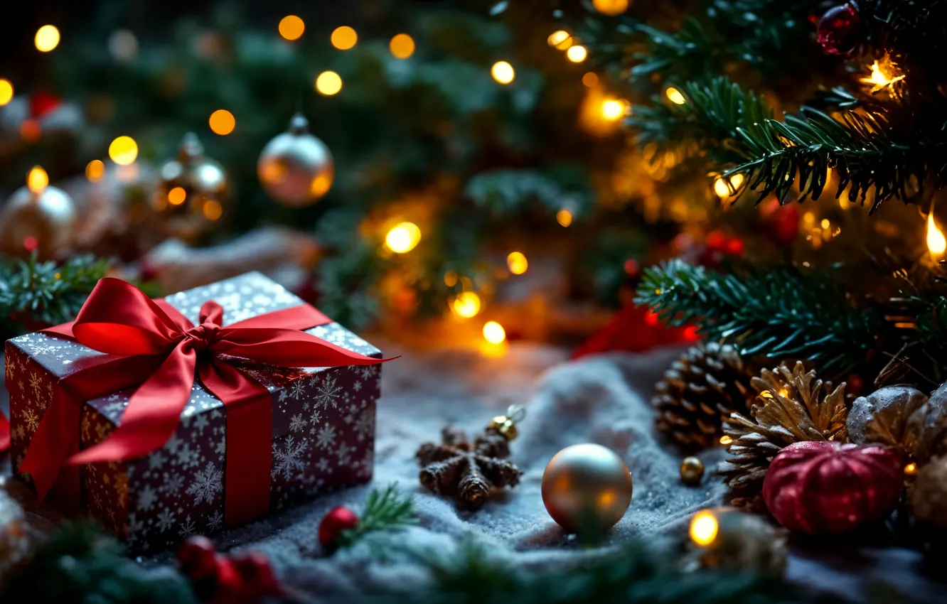 Фото обои украшения, елка, Рождество, подарки, Новый год, Christmas, tree, celebration