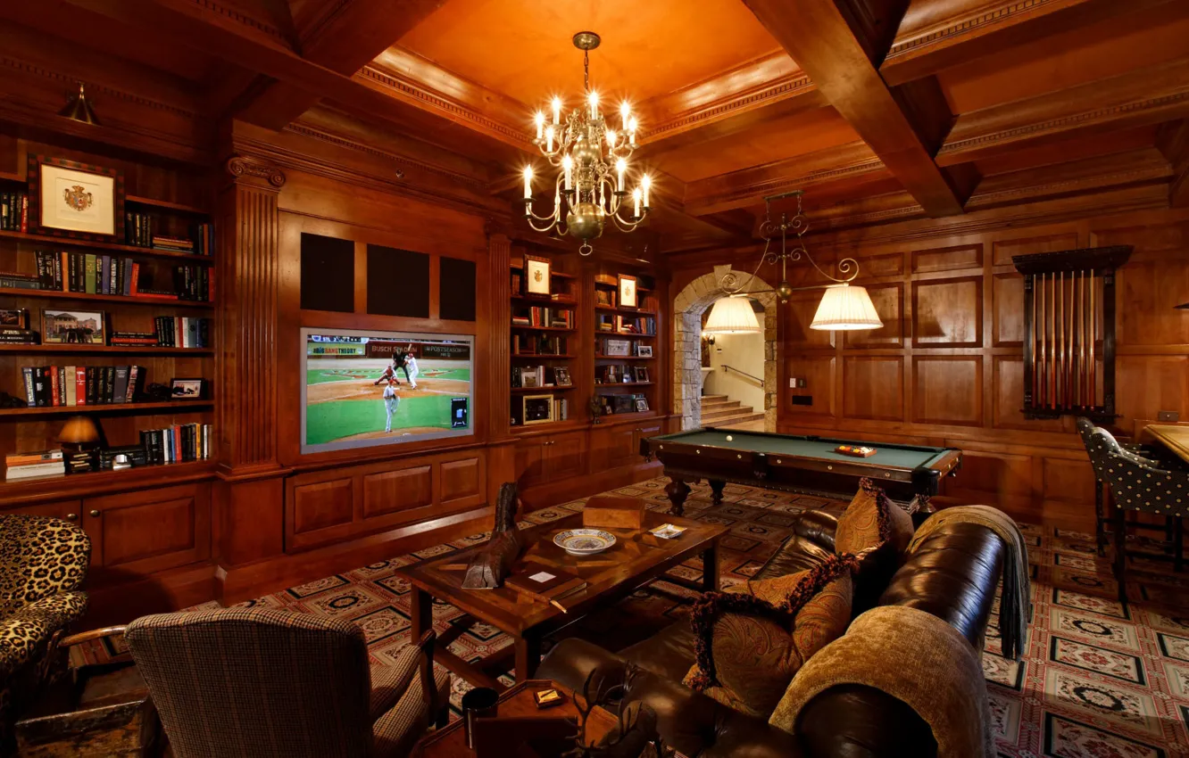Фото обои game, room, interior, billiard, table.