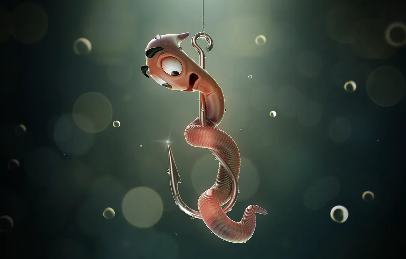 Фото обои минимализм, арт, крючок, червячок, Alexandr Novitskiy, наживка, The worm's end