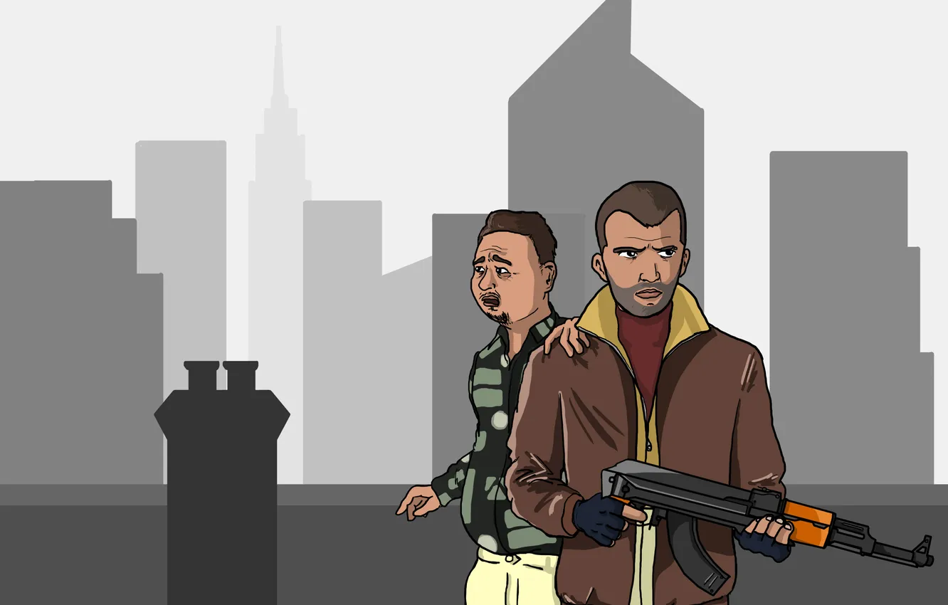Фото обои калаш, Grand Theft Auto IV, Нико Беллик, Liberty City, Роман Беллик