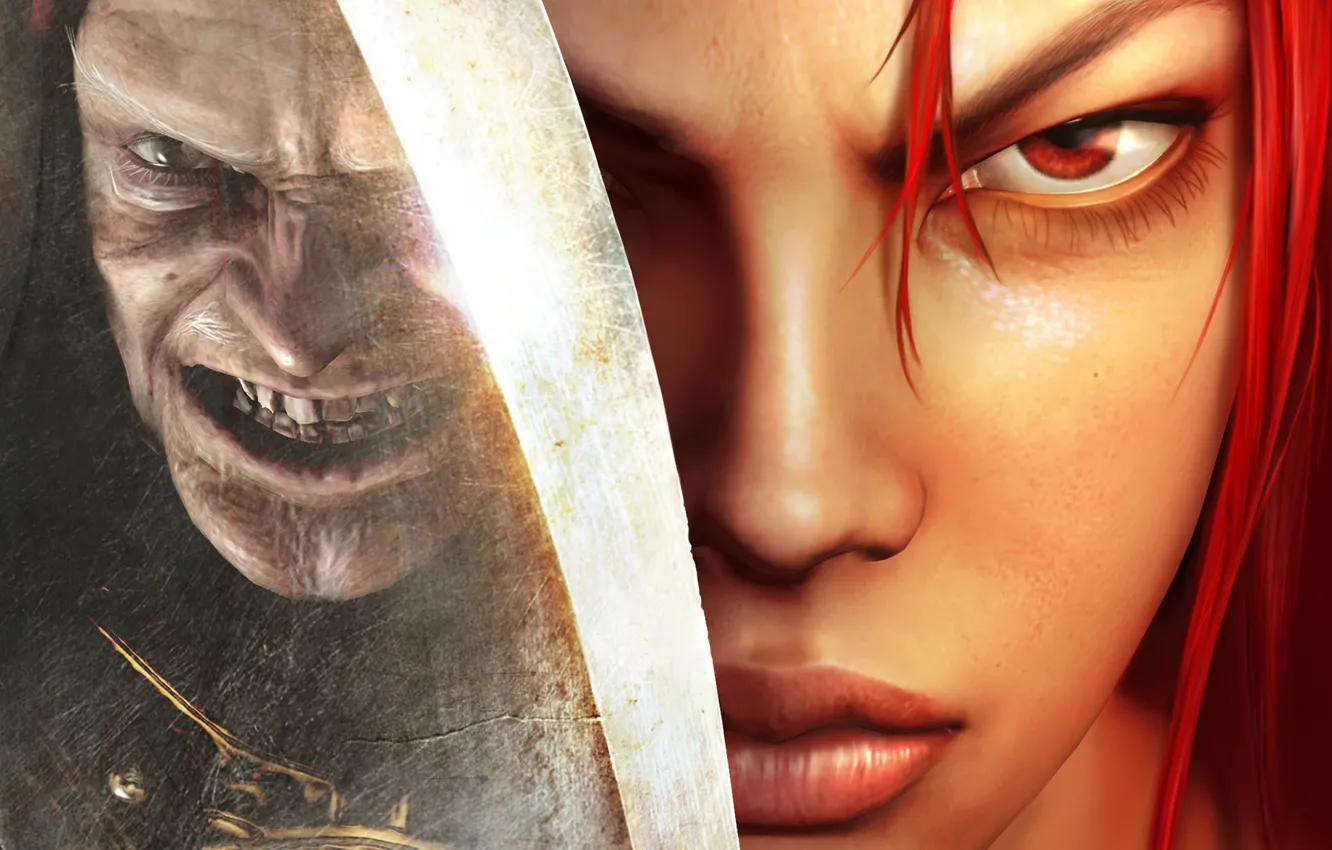 Фото обои взгляд, отражение, зубы, лезвие, Heavenly Sword, губы, Nariko, PS3