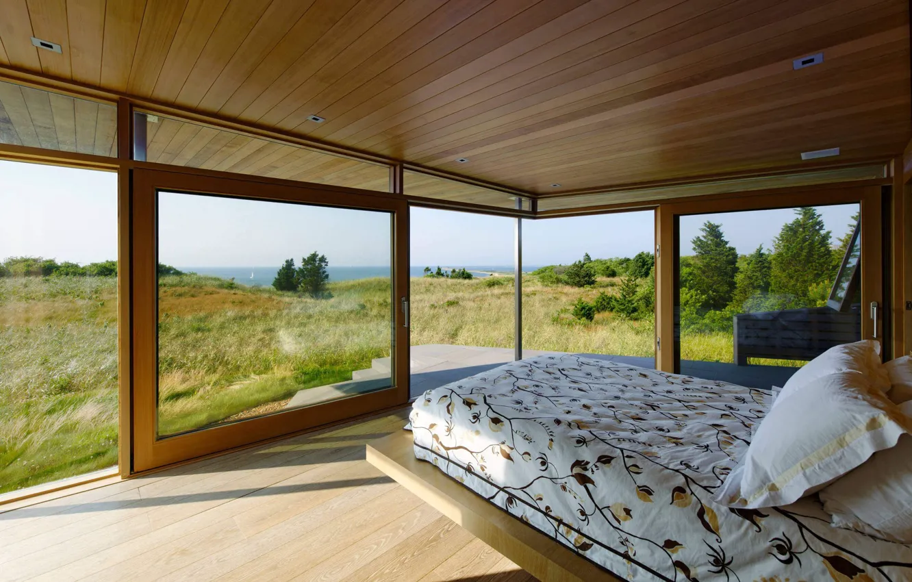 Фото обои комната, Bluff House, стекло, интерьер, спальня