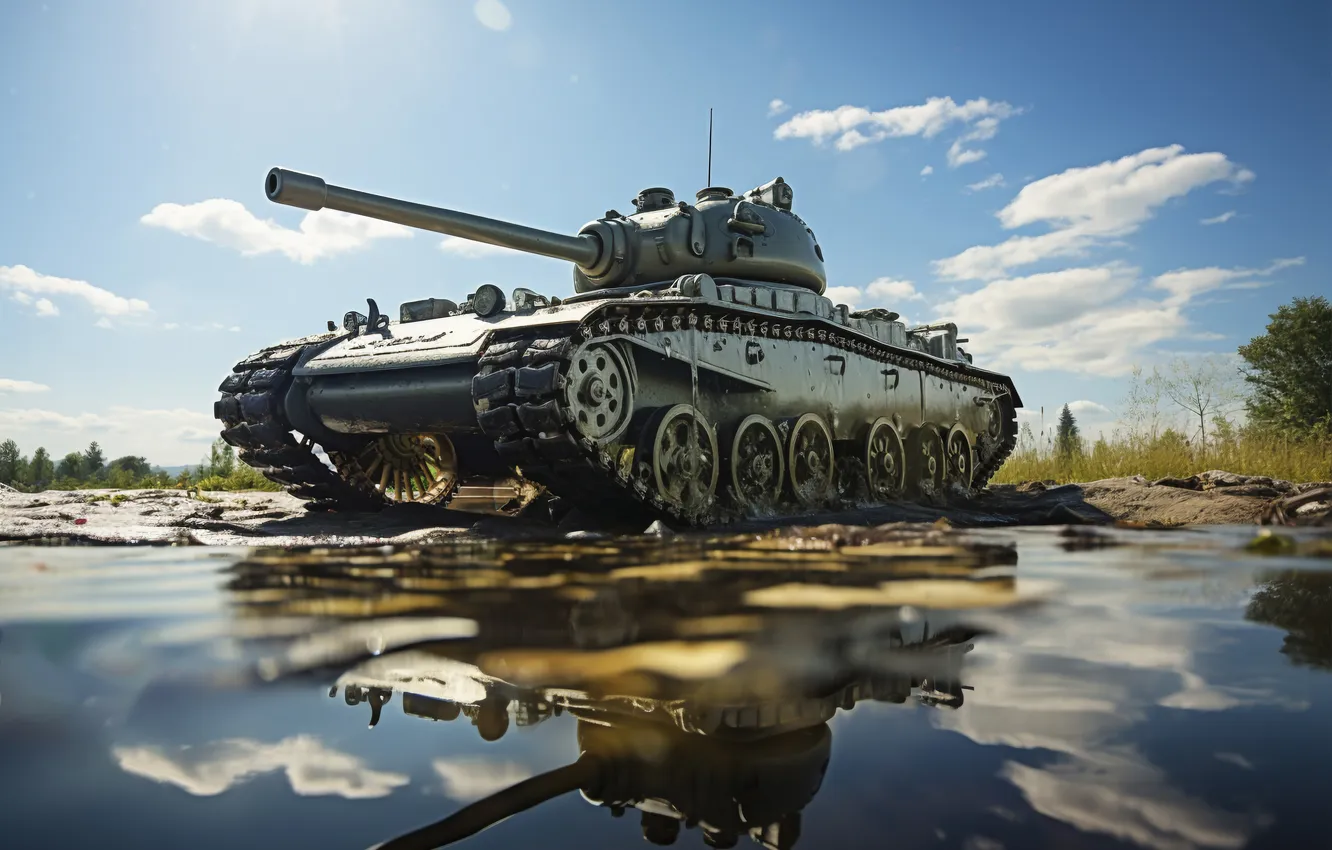 Фото обои Вода, Танк, Цифровое искусство, ИИ-арт, Искусство искусственного интеллекта, Нейросеть