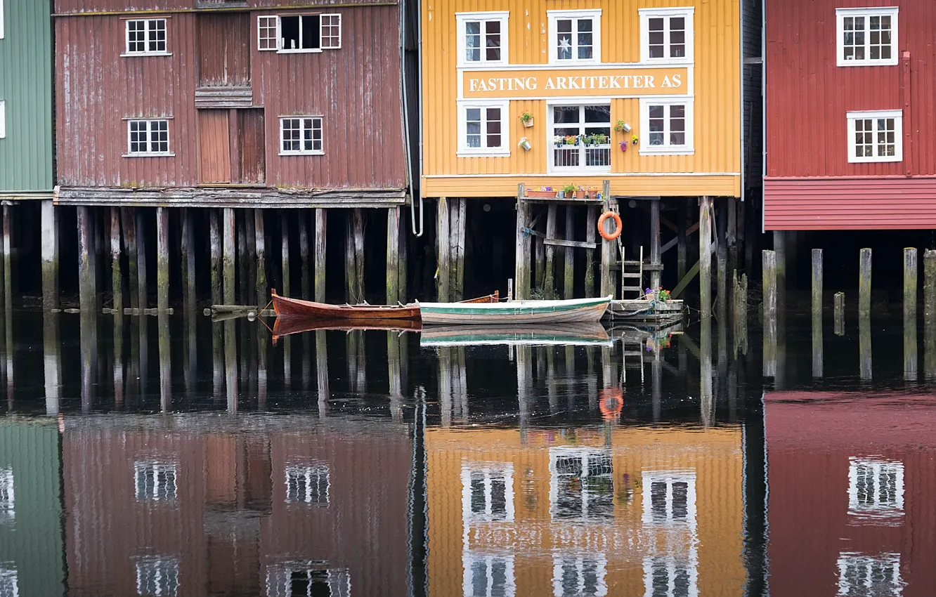 Фото обои город, лодки, Norway, Trondheim