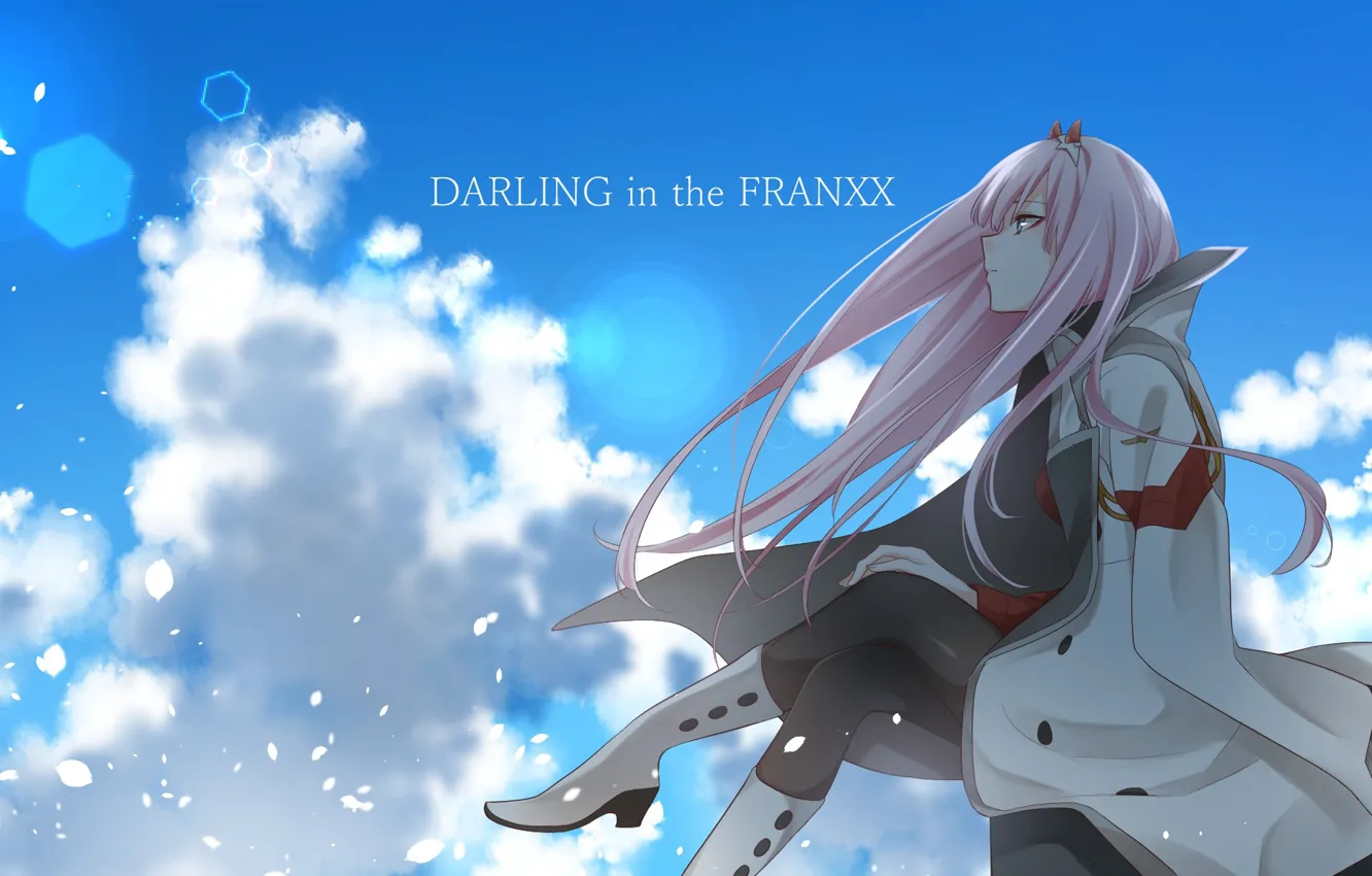 Фото обои девушка, Небо, аниме, арт, Сидит, Darling in the frankxx