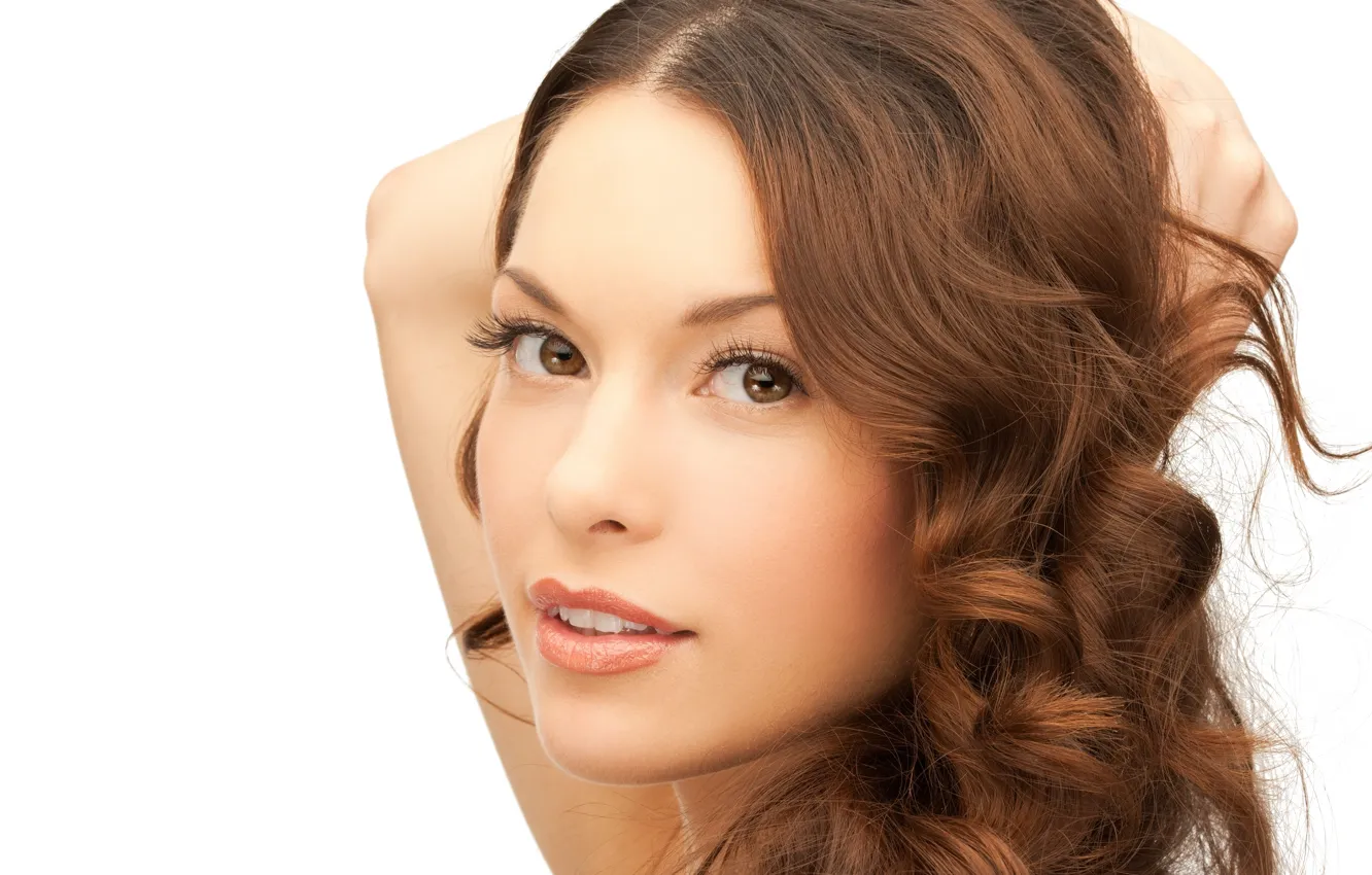 Фото обои взгляд, девушка, лицо, волосы, портрет