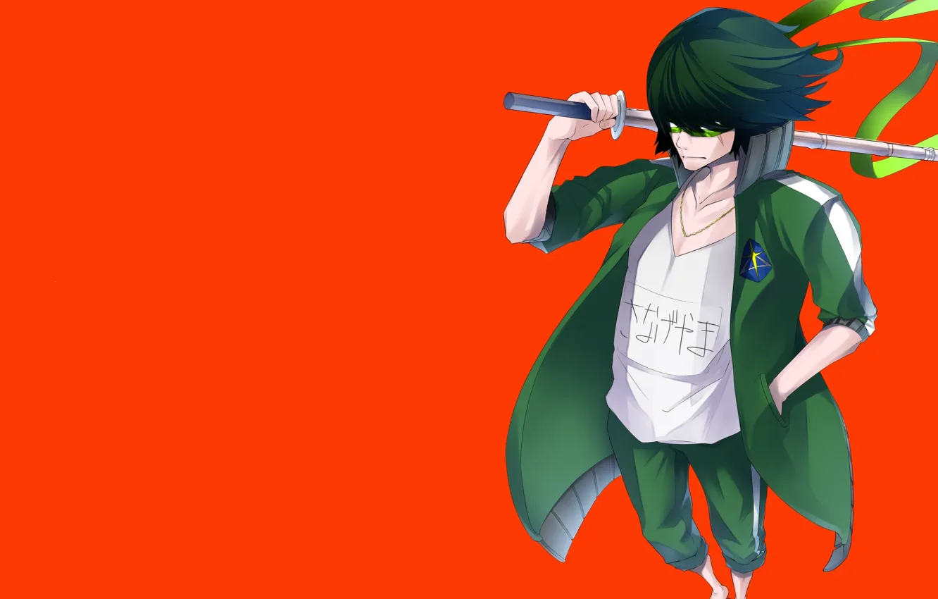 Фото обои парень, красный фон, Kill La Kill, Sanageyama Uzu, Круши кромсай