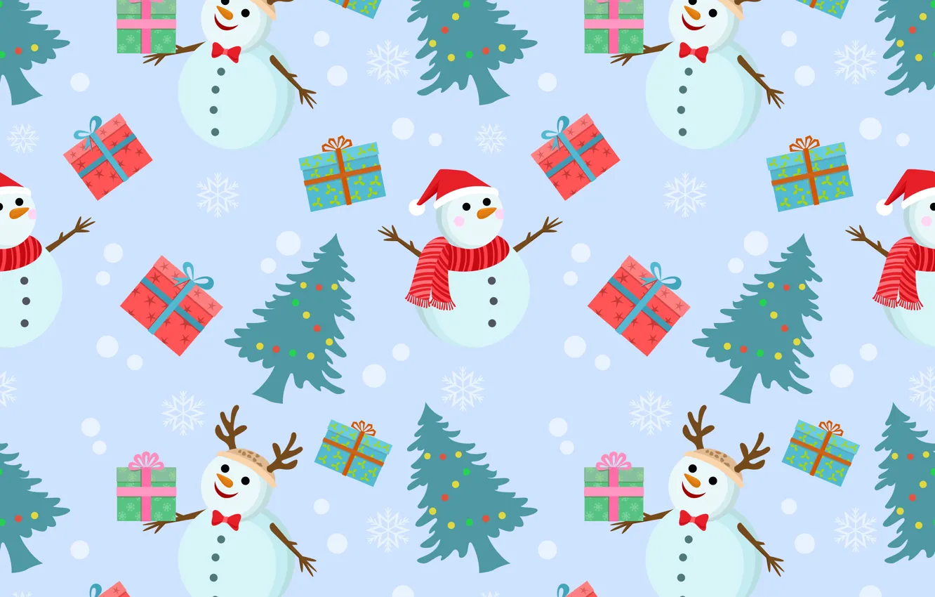 Фото обои украшения, фон, узор, Новый Год, Рождество, снеговик, Christmas, background