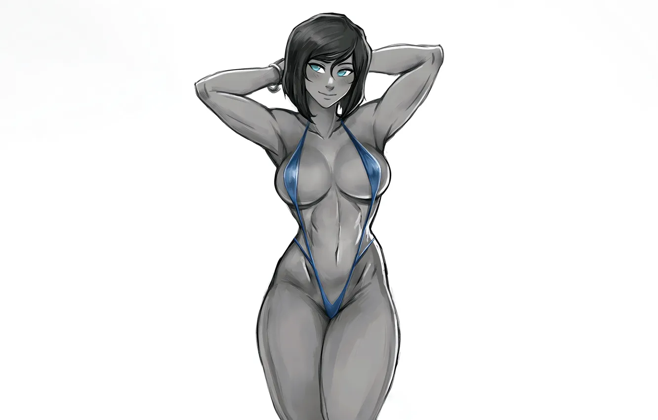 Фото обои girl, sexy, cleavage, boobs, anime, beautiful, short hair, pretty
