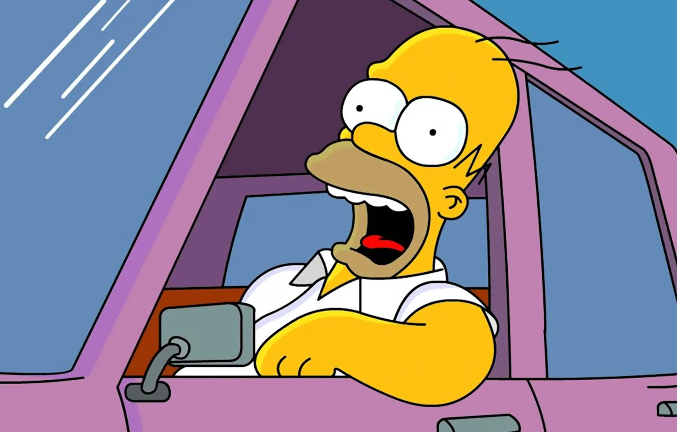 Фото обои язык, Homer Simpson, Гомер Симпсон, в авто