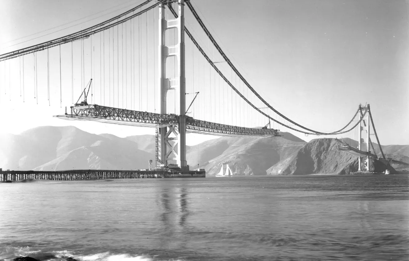 Фото обои мост, золотые ворота, Nature, vintage, bridge, old, San Francisco, 1933