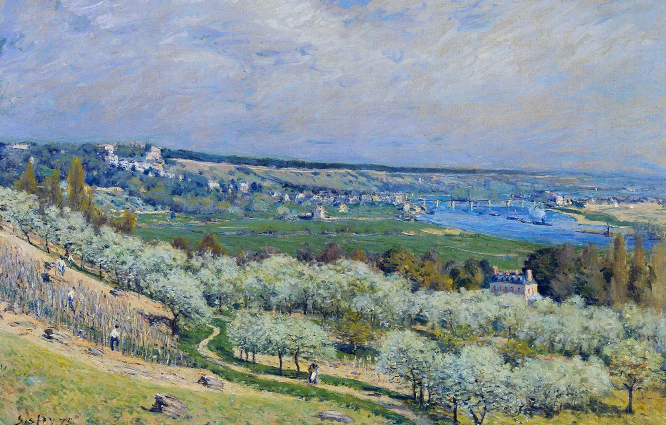 Фото обои пейзаж, картина, Alfred Sisley, Альфред Сислей, Террасы в Сен-Жермене. Весна