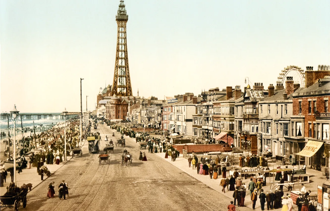 Фото обои город, ретро, улица, Англия, старое фото, England, Lancashire, ca.1898