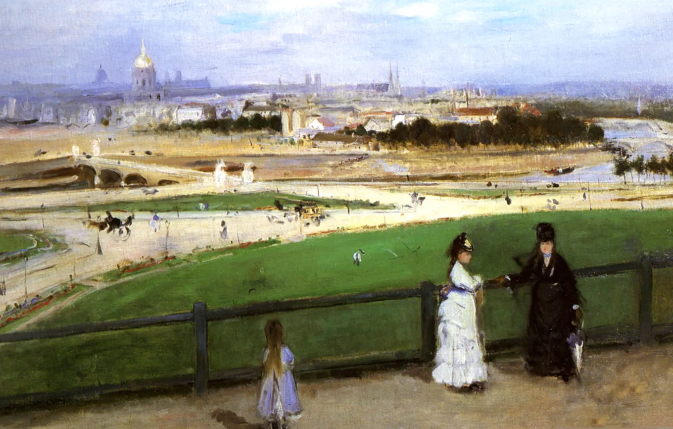 Фото обои пейзаж, картина, Эдуард Мане, Берта Моризо. Вид Парижа с Высоты Трокадеро