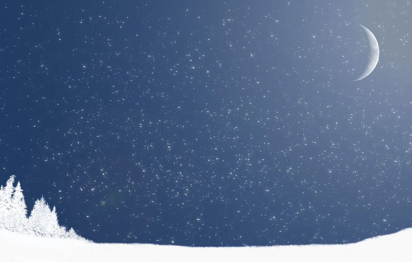Фото обои зима, снег, луна, минимализм