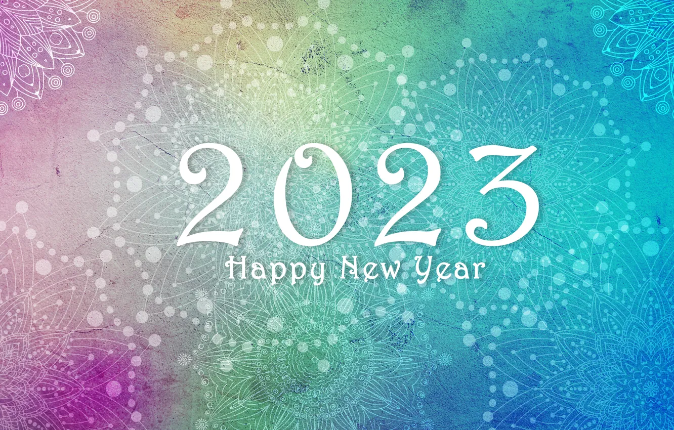 Фото обои снежинки, надпись, узор, цифры, Новый год, орнамент, голубой фон, дата