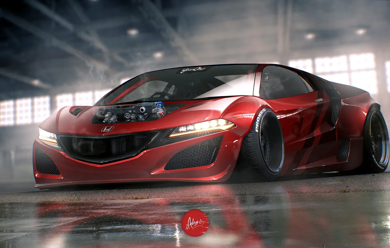 Фото обои Красный, Авто, Машина, Honda, Illustration, NSX, Передок, Honda NSX