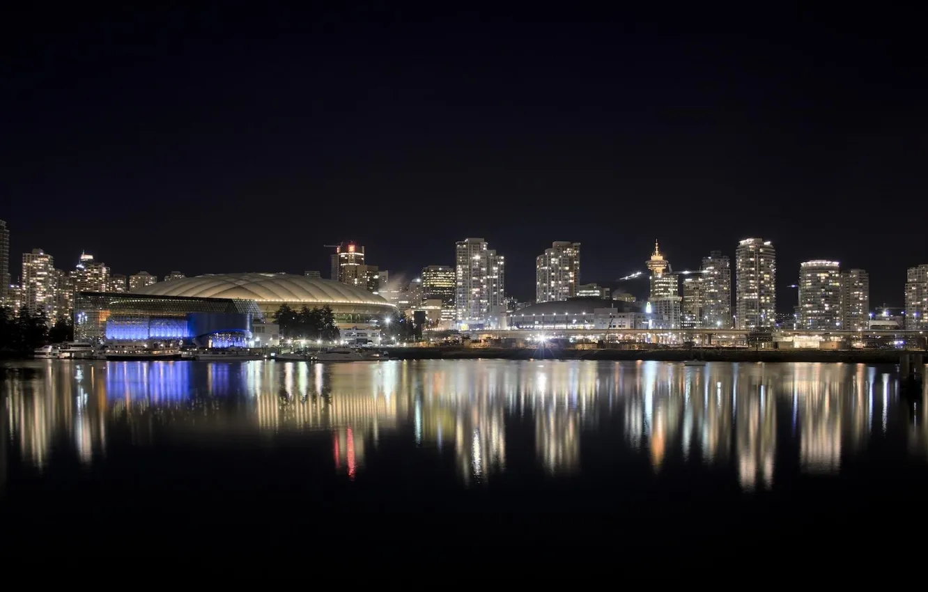 Фото обои ночь, город, Канада, панорама, Ванкувер