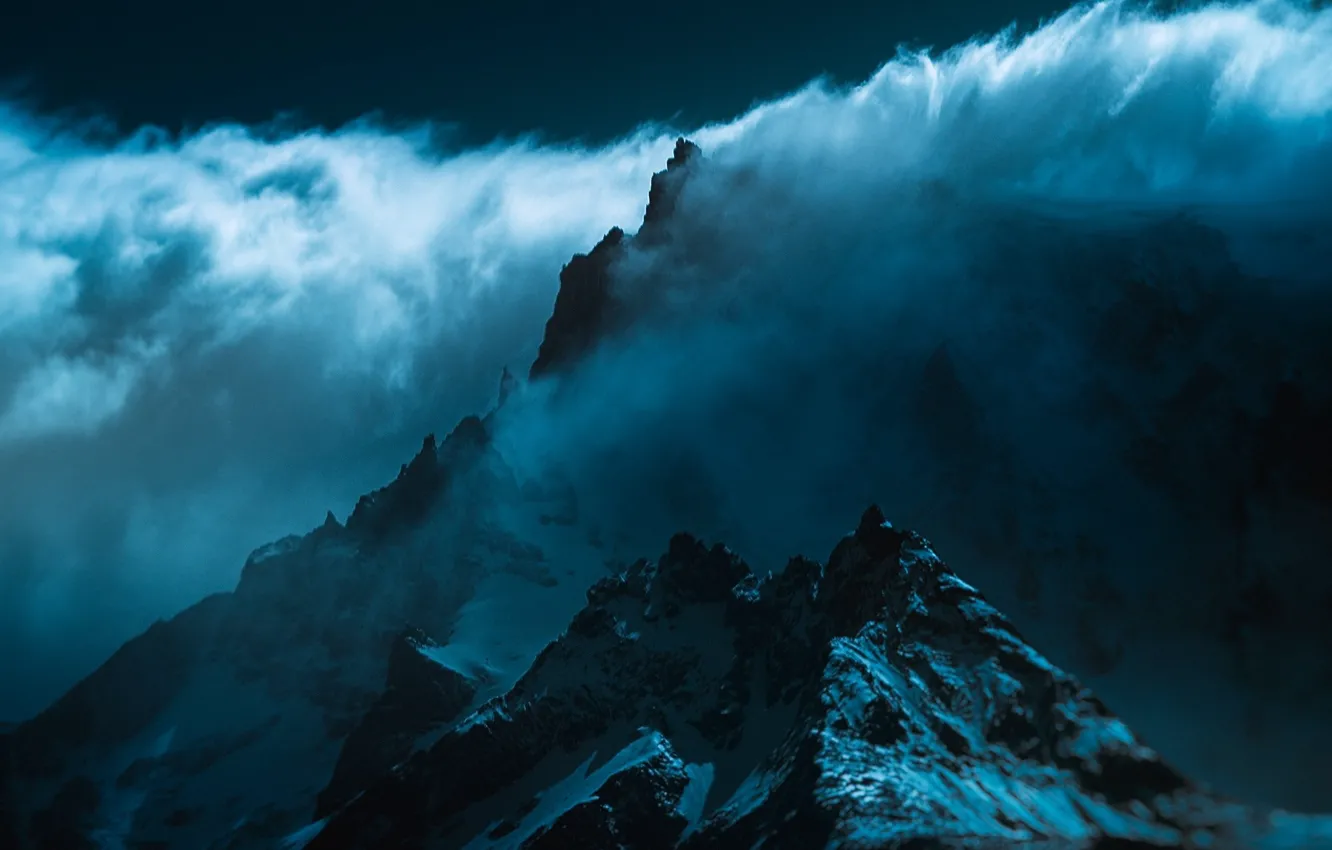 Фото обои landscape, nature, blue, clouds, mountain, snow, Chile, mist