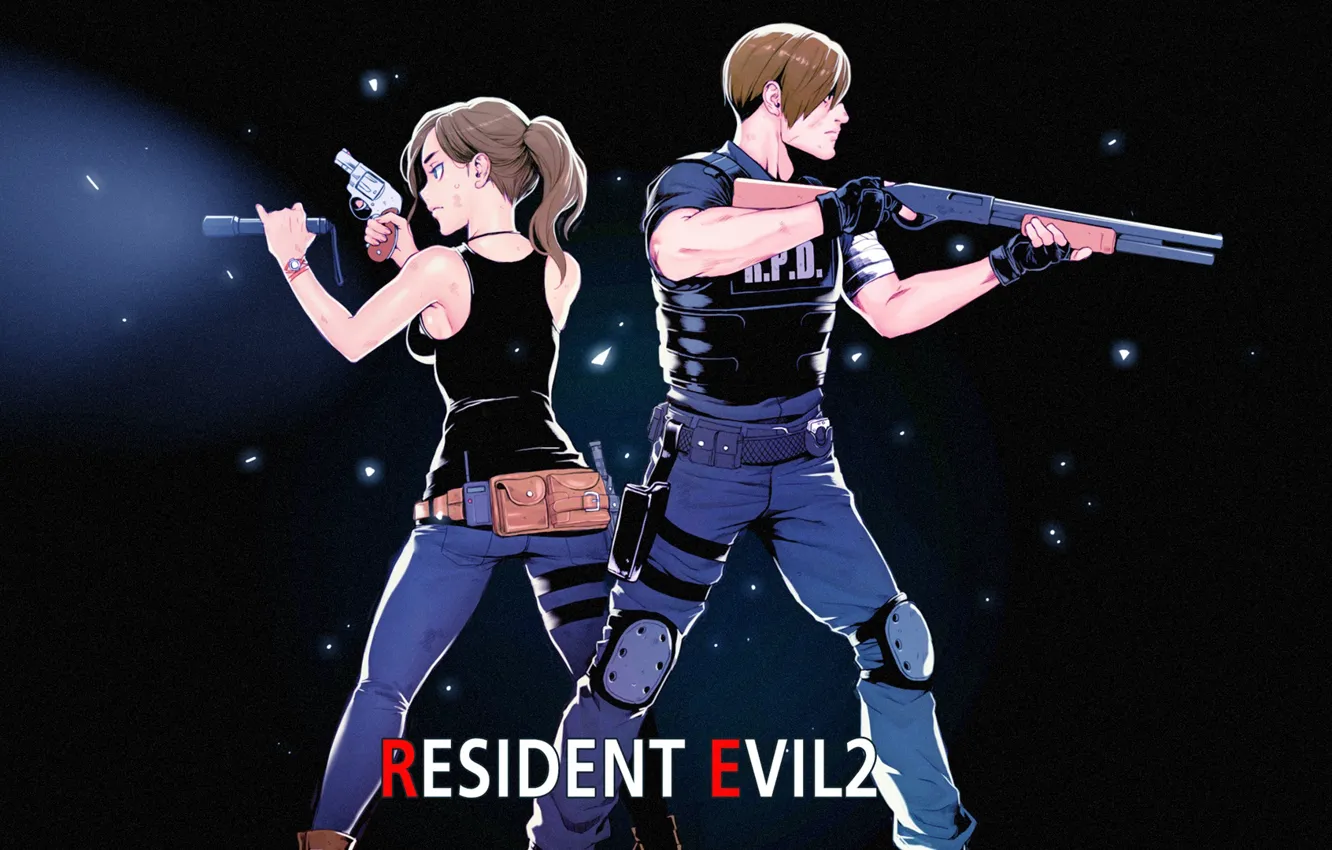 Фото обои девушка, оружие, парень, Resident Evil 2, 2019