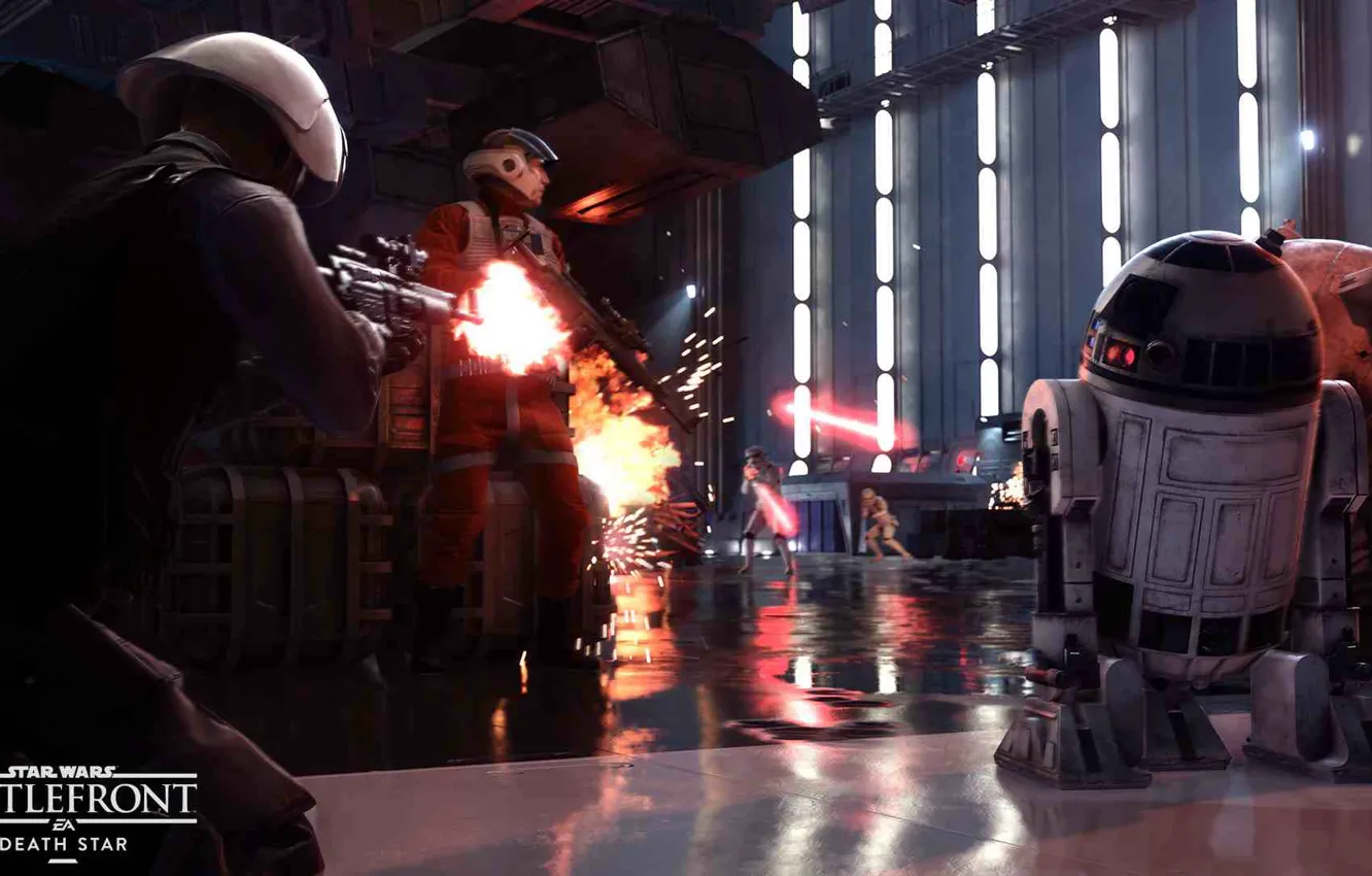 Фото обои игры, Electronic Arts, Штурмовики, R2-D2, DICE, Звезда Смерти, Повстанцы, Stormtroopers