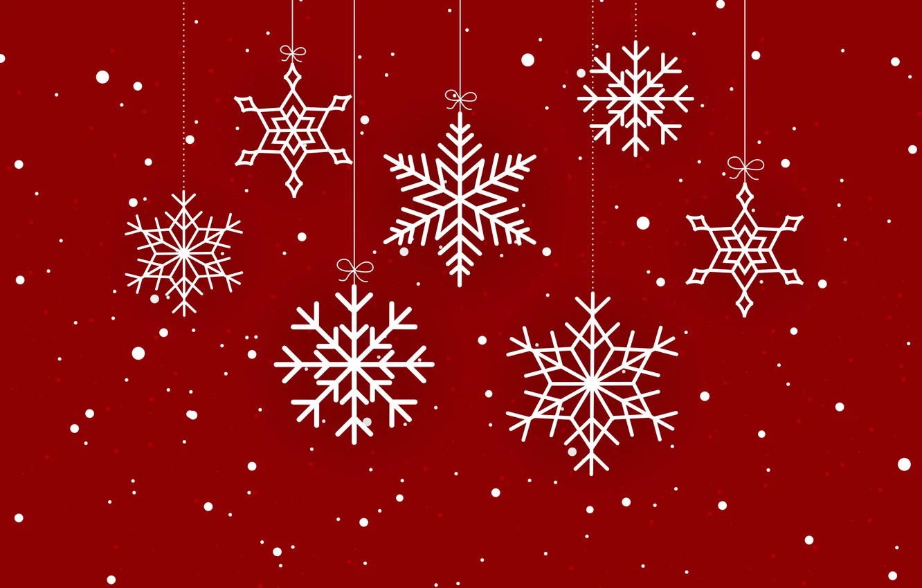 Фото обои зима, снежинки, красный, фон, red, Christmas, winter, background