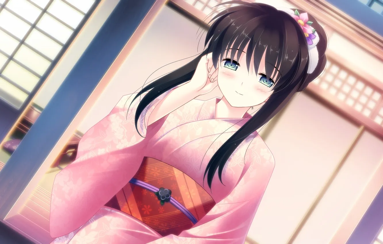 Фото обои взгляд, девушка, кимоно