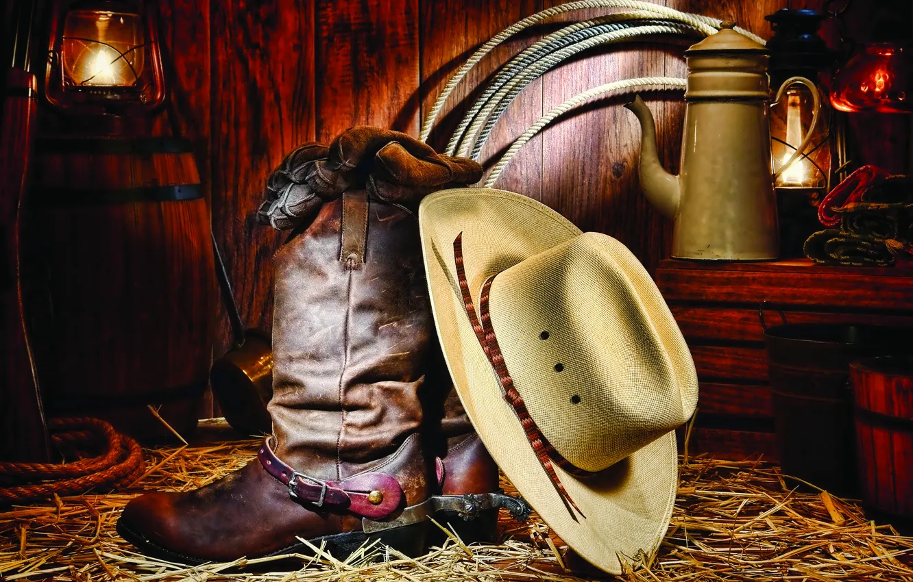 Фото обои hat, cowboy, boots, stable