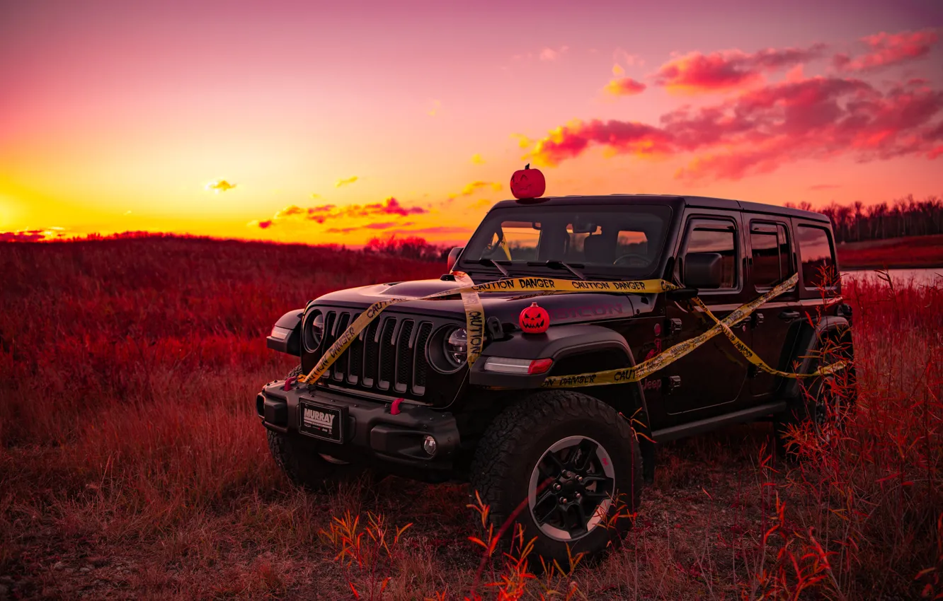Фото обои закат, Halloween, jeep, jeep wrangler rubicion