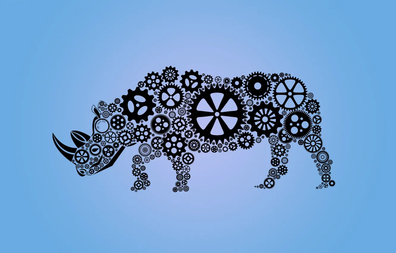 Фото обои абстракция, техно, носорог, шестеренка