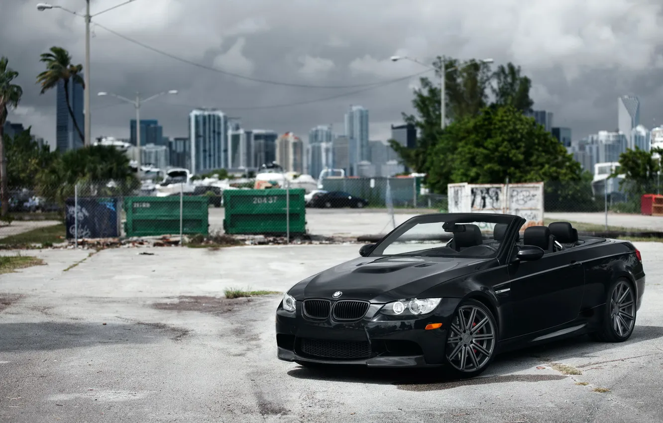 Фото обои черный, бмв, BMW, кабриолет, передок, Series, vossen