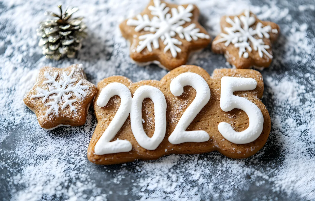 Фото обои зима, снег, цифры, дата, 2025, ИИ-арт, нейросеть, Новый 2025 год