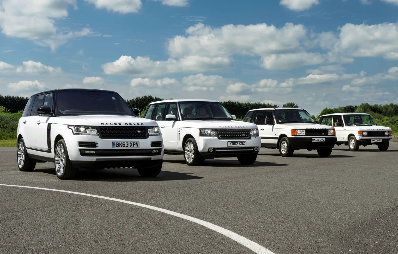 Фото обои Land Rover, Range Rover, Белые, Автомобили, Ленд Ровер, История, Четыре поколения