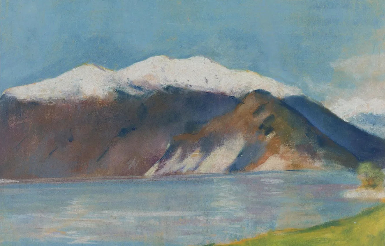 Фото обои пейзаж, картина, 1890-е, Лессер Ури, Lesser Ury, Озеро Гарда и Монте Бальдо