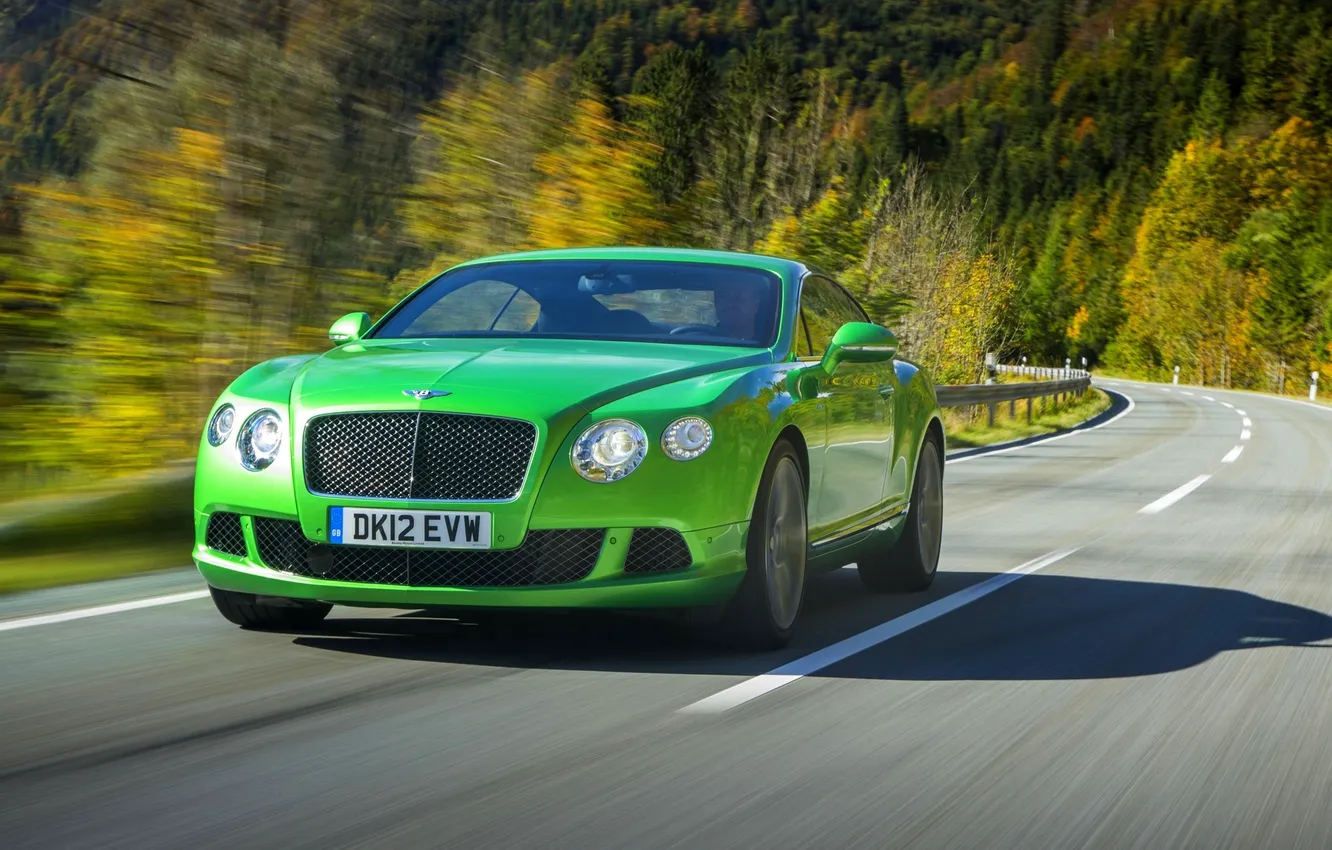 Фото обои Bentley, Continental, Зеленый, Машина, Капот, Бентли, Фары, Передок