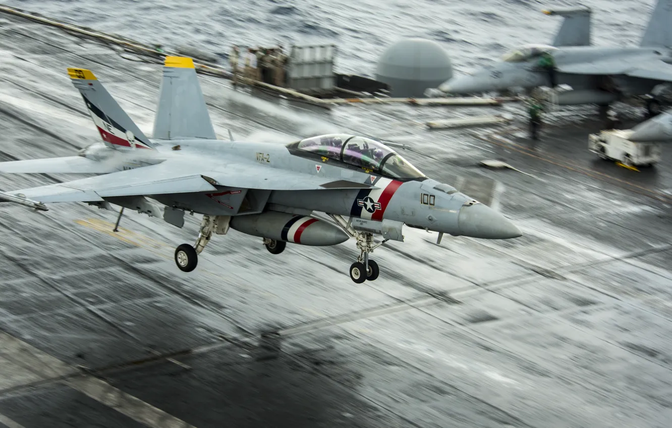 Фото обои скорость, палуба, взлет, Hornet, палубный истребитель, FA-18C