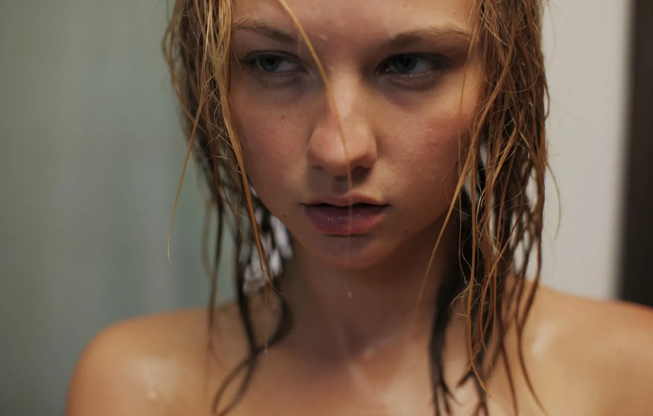 Фото обои sexy, wet, lips, face, sensual, blonde, cute, shower