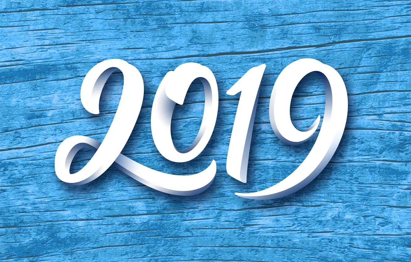Фото обои Новый Год, цифры, wood, blue, background, New Year, Happy, 2019