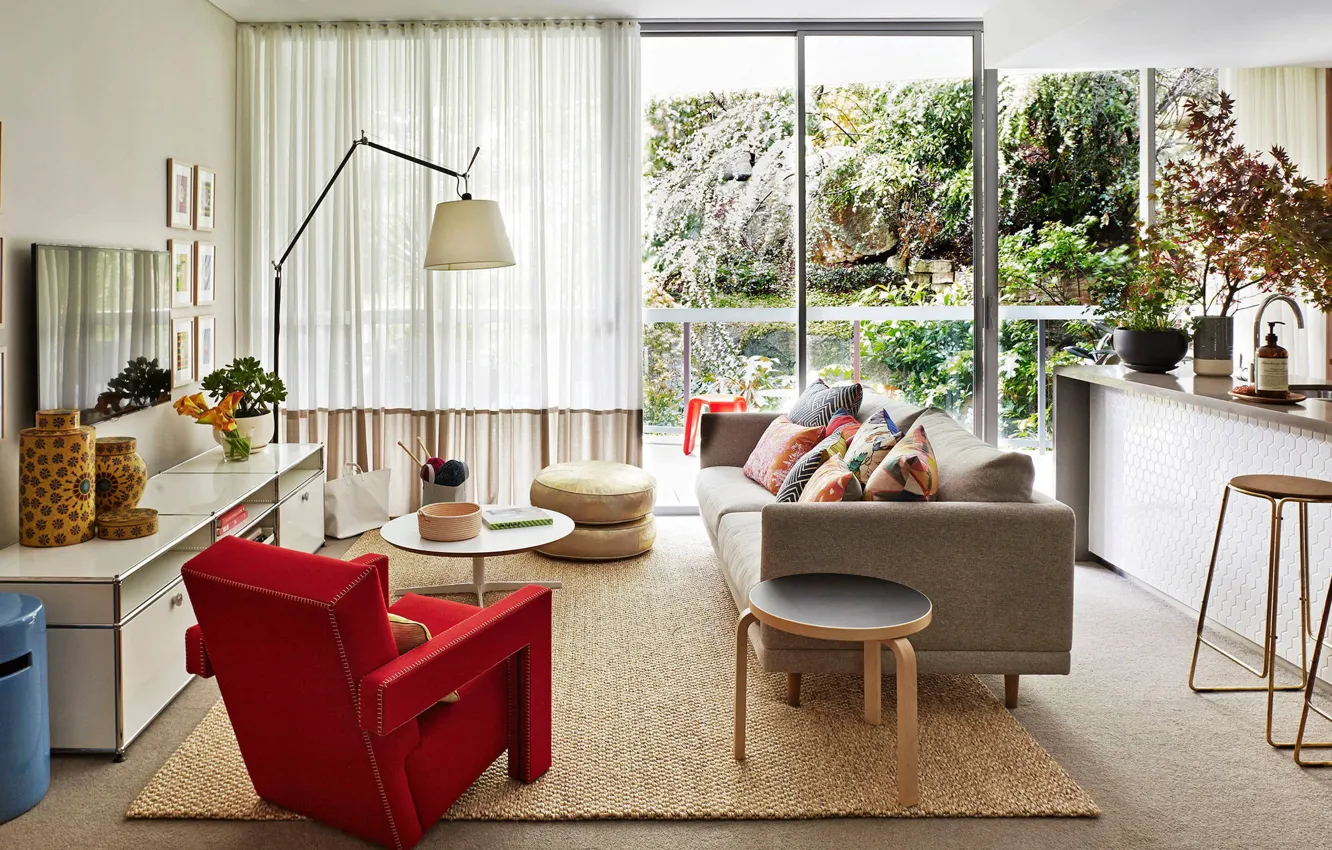 Фото обои стиль, интерьер, кресло, софа, гостиная, mid-century modern