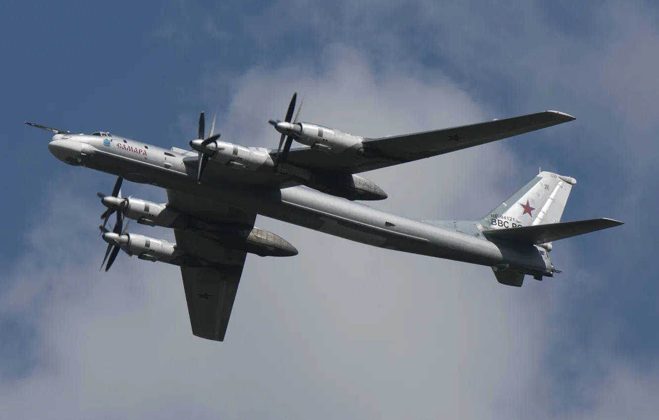 Фото обои небо, полет, бомбардировщик, ракетоносец, стратегический, турбовинтовой, Ту-95