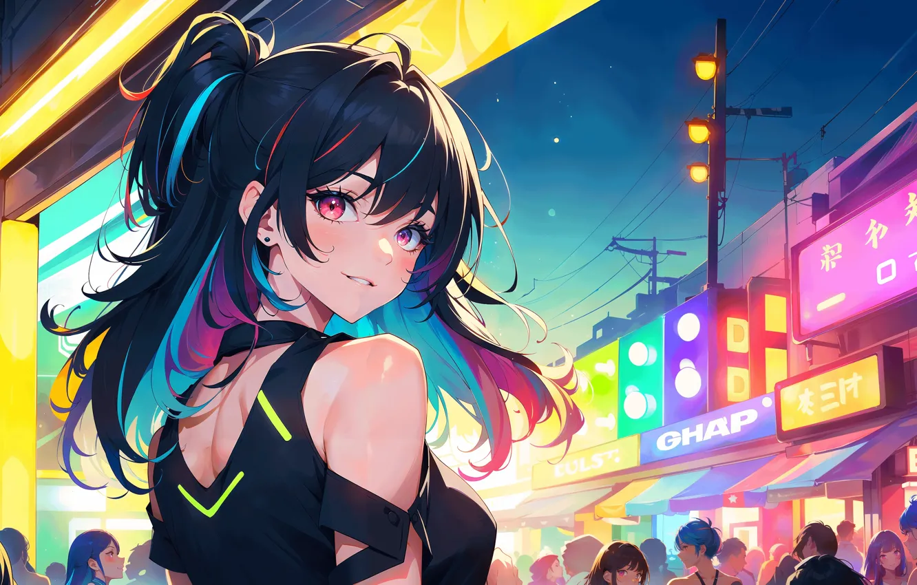 Фото обои kawaii, girl, hot, sexy, eyes, anime, colours, pretty