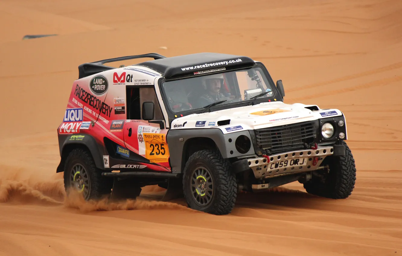 Фото обои Песок, Спорт, Пустыня, Машина, Гонка, Land Rover, Rally, Dakar