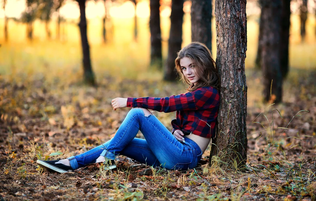 Фото обои Girl, Beauty, Forest, Sight